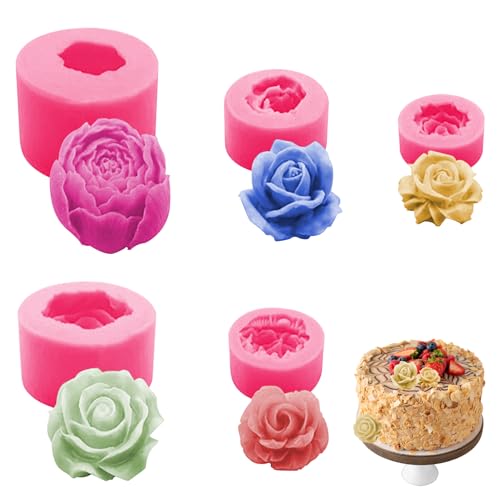 keyxer 5 Stücke 3D Silikonform Blumen, 3D Blumen Fondant Formen Silikon, Silikonformen Gießformen Kerzen Form Blume Blühen Rose für Handgefertigte Kuchendekoration, Schokolade, Epoxidguss, Harz von keyxer