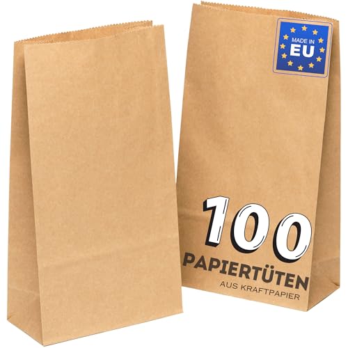 kgpack 100 Papiertüten klein 9 x 16 cm Kraftpapiertüten Geschenktüten Adventskalender Tüten zum befüllen Papierüte klein braun Kraftpapier Tüten Brottüten Butterbrottüten Papier Tüten braune von kgpack