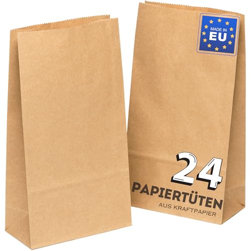 24 Stk. Papiertüten klein 14 x 26 x 8 cm Papiertüte Braun kleine Geschenktüten Tüten Kindergeburtstag Mitgebsel Kraftpapier Kindergarten Tüte Butterbrottüten Adventskalender zum Befüllen - kgpack von kgpack