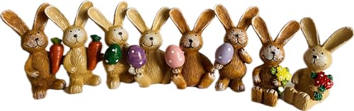 khevga Deko-Figuren Ostern – 8er Set kleine Hasen aus Holz, 4 cm groß, niedliche Osterdeko für Tisch, Fensterbank, DIY-Projekte und Frühlingsdekoration von khevga