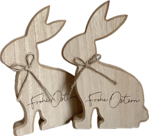 khevga Osterdekoration aus Holz – Deko Hase 2er Set in natürlicher Holzoptik mit feinen Details – stilvolle Hasenfiguren für Ostern, Frühling, Tischdeko, Fensterbank von khevga