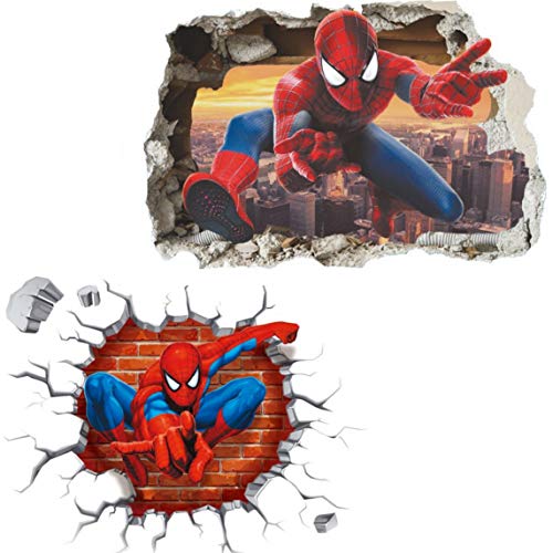 Kibi Spiderman 2PC S3D-effekt Aufkleber Spiderman im Wanddurchbruch Loch Marvel's Spider-Man Ultimate Wandtattoo Kinderzimmer Spiderman Wandsticker Spiderman Wandaufkleber Spiderman von Kibi Store