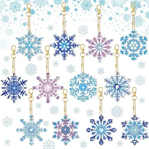 12pcs Diamond Painting Weihnachten Hängende,Diamond Painting Kinder Schlüsselanhänger,5D Doppelseitige Diamantmalerei Winter Diamond Painting Anhänger Schneeflocken Hängende Diamantzubehör (Blau) von kiimiipa