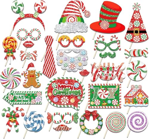 30pcs Weihnachtsfeier Foto Requisiten,Fotobox Accessoires Weihnachten,Party Zubehör Handgehaltene Dekorative Fotorequisiten,Weihnachten Photo Booth Requisiten Weihnachtsfeier Party Deko von kiimiipa