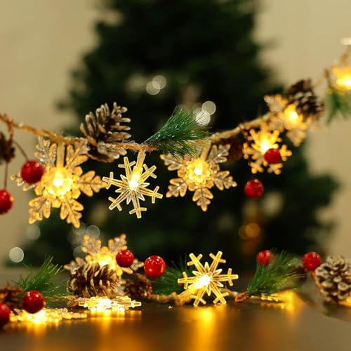 3m 20 Weihnachtsdeko Lichtervorhang,Weihnachtsbeleuchtung AußEn Innen,Schneeflocke Tannenzapfen Weihnachtsdeko Lichterkette,Lichtervorhang LED Lichterketten für Weihnachten Schlafzimmer Balkon von kiimiipa