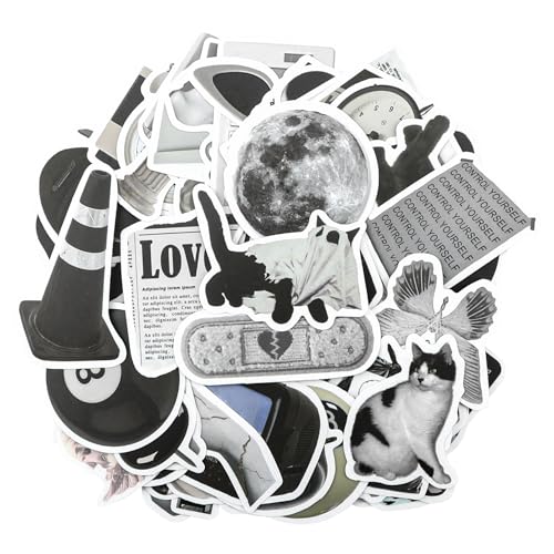 Sticker Aesthetic Schwarz Weiß, 61 Stück Aufkleber Aesthetic Scrapbook Stickers Vintage Aufkleber Wasserfest Sticker Set Coole Sticker Fotoalbum Scrapbook Zubehör DIY Basteln Deko für Laptop Fahrrad von kiki fancy