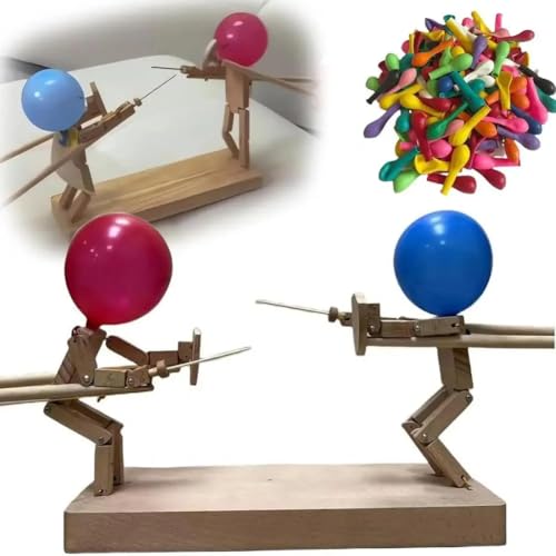 2024 Neue Balloon Bamboo Man Battle, Fechtpuppen aus Holz mit Ballon, Kampf mit Bambusmännchen aus Ballons, rasanter Ballonkampf, Partyspiele zum Schlagen eines Ballons für 2 Spieler von kikxj