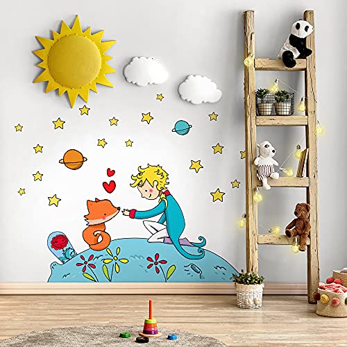 kina - R00132 Wandaufkleber Kind Ökologisches Hypoallergenes Weicher Stoffeffekt Repositionierbar Fabel kleine Prinz Wanddekoration Neugeborene Kinderzimmer Selbstklebende Tapete - 100x30 cm von kina