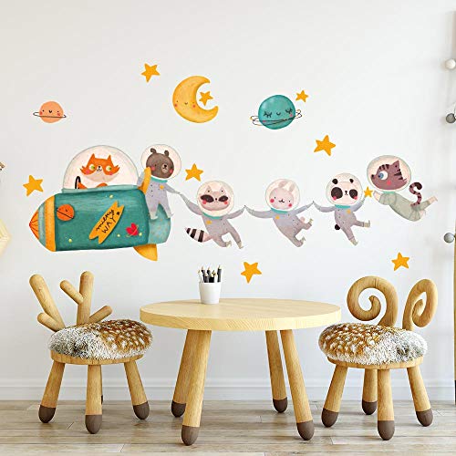 kina - R00513 Wandaufkleber Kinder Ökologisch und Hypoallergen Weicher Stoffeffekt Neu positionierbar Reise Universum Wanddekoration Schlafzimmer Kindergarten Selbstklebende Tapete - Messen 100x30 cm von kina