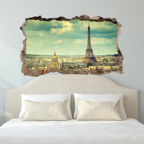 kina 3DC0002 Wand Aufkleber 3D - Einrichtungsideen - Paris 3D - Maße 100x60 cm - Wanddekoration, Wand Aufkleber, Tapete von kina