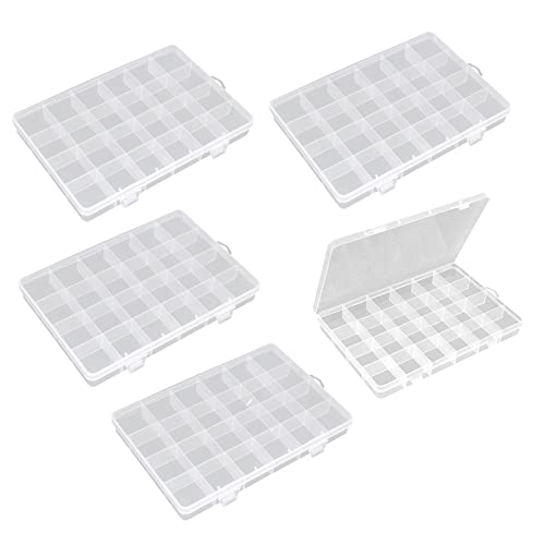 kingsea 5 Stücke 24 Fächer Plastik Sortierbox Sortimentskasten, Transparent Sortierbox Einstellbar Fächer Plastik Sortierbox, Schmuckschatulle Aufbewahrungs Boxen für Kleiner GegenstäNde von kingsea