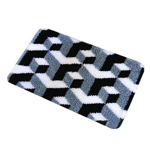 kingsea DIY Knüpfsets Kreuzstich Teppich Set, 60x40cm Teppich Selber Machen Set, Farbmusterdruck Gitter Knüpfteppich Zum Selber Knüpfen Latch Hook Rug Kit für Anfänger Geeignet von kingsea