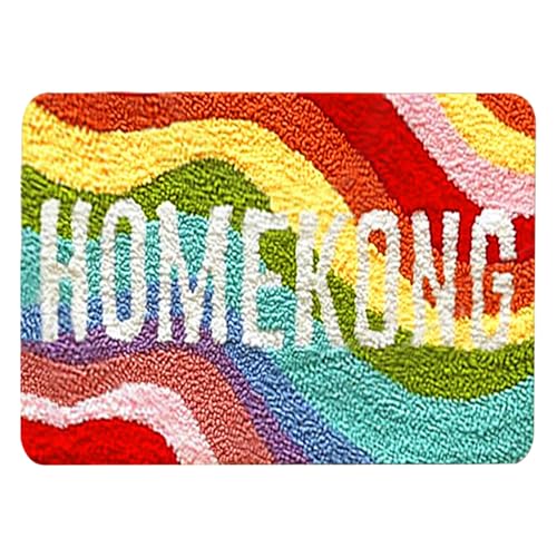 kingsea Knüpfteppich Zum Selber Knüpfen, 50x38cm Knüpfhaken Set Latch Hook Kit DIY Selbst Knüpfen Set für Erwachsene, Regenbogen von kingsea