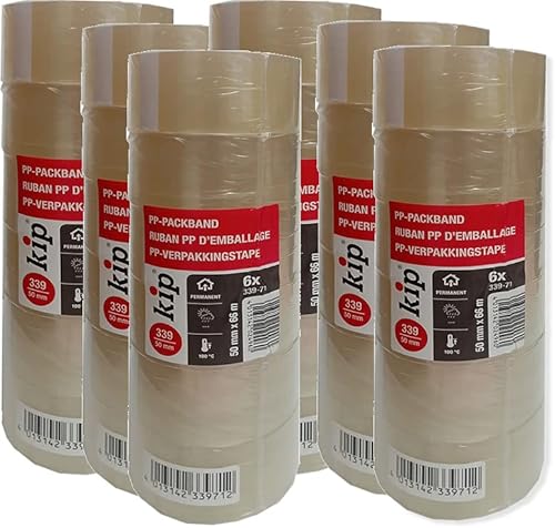 kip PP-Packband Premium Plus 36 Rollen 50mm x 66m Klebeband transparent bis 100 Grad VPE Karton von kip