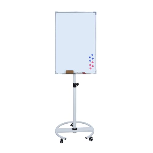 kiskick Whiteboard mit rundem Radstand, verstellbare Höhe, mobiles Whiteboard, trocken abwischbar, Whiteboard, Staffelei, Ständer, rollbares Whiteboard, löschbare Schreibtafel mit magnetischer von kiskick