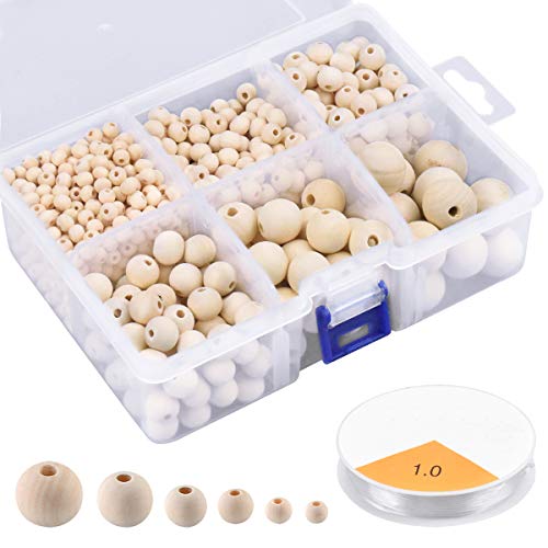 kissral 1105pcs Holzperlen zum Auffädeln Holzkugeln mit Loch 20mm 16mm 12mm 10mm 8mm 6mm Holzkugeln zum Basteln Holzperlen Natur Set Holzkugel 20mm mit Bohrung für Kunsthandwerk Halskette Armband von kissral