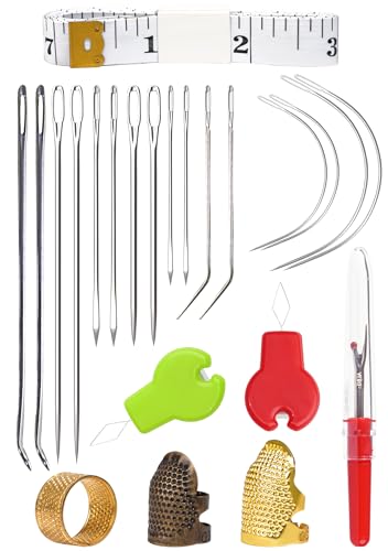 23 Stück Leder Nähnadeln Set, Ledernadel, Leder Reparatur Set für Polsterteppichen, Filz, Segeltuch, Handnähnadel Kit mit Einfädelhilfe, Nahttrenner, Fingerhut, Soft Lineal (SIZE 2) von kithut