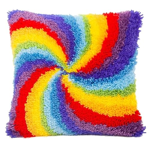 Latch Hook Kissen Kit Regenbogen Knüpfkissen Set für Anfänger Erwachsene oder Kinder zum Selber Knüpfen, DIY Knüpfteppich Knüpfpackung, Knüpfhaken Set 43 x 43 cm von kitphoenix