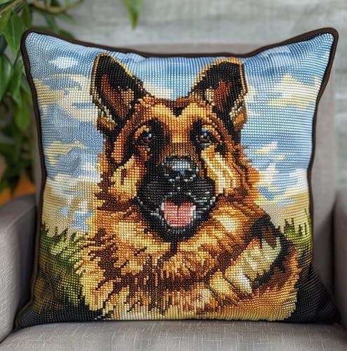 kitphoenix Diy Knüpfkissen Zum Deutscher Schäferhund, Blauer Himmelshintergrund Knüpfteppich Set 43Cmx43Cm von kitphoenix