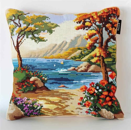 kitphoenix Diy Knüpfkissen Zum Küstenlandschaft Knüpfteppich Set 43Cmx43Cm von kitphoenix