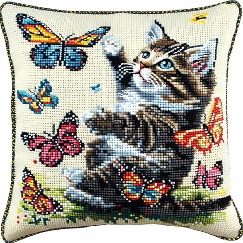 kitphoenix Kissen Knüpfen Set Erwachsene Tier Katze 3D Handgemachte Geschenke Knüpfteppich für Kinder und Erwachsene Knüpfset 43cm X 43cm von kitphoenix