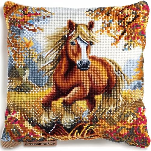 kitphoenix Knüpfen Kissen Set Pferd Knüpfkissen Set für Anfänger Erwachsene oder Kinder zum Selber Knüpfen, DIY Knüpfteppich Knüpfpackung, Knüpfhaken Set 43 x 43 cm von kitphoenix