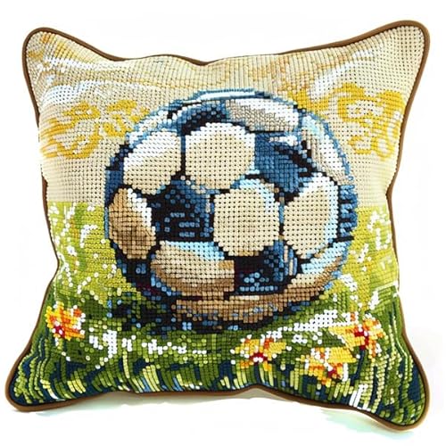 kitphoenix Knüpfen Set Kissenbezüge Fußball-Muster Latch Hook Kissen Kit für Kinder oder Anfänger Erwachsene zum Selber Knüpfen, DIY Knüpfteppich Knüpfpackung, Knüpfhaken Set 43 x 43 cm von kitphoenix