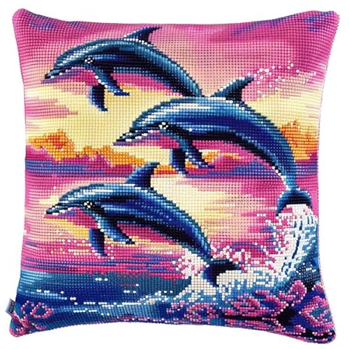 kitphoenix Knüpfkissen Set Delfin Knüpfkissen Set für Anfänger Erwachsene oder Kinder zum Selber Knüpfen, DIY Knüpfteppich Knüpfpackung, Knüpfhaken Set 43 x 43 cm von kitphoenix