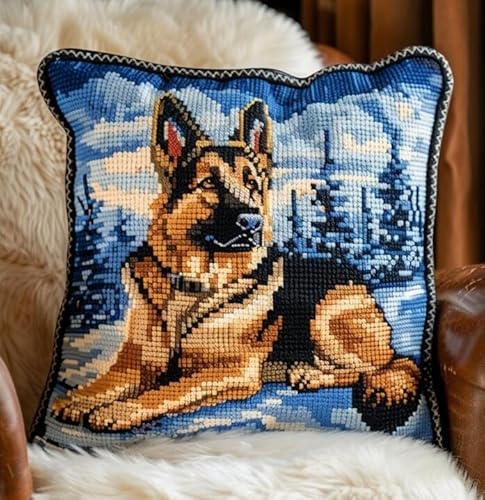 kitphoenix Knüpfkissen Set Deutscher Schäferhund, Blauer Himmelshintergrund 3D Sofakissenbezug 43Cmx43Cm von kitphoenix