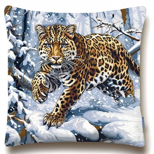 kitphoenix Knüpfkissen Set Leopard Knüpfkissen Set für Anfänger Erwachsene oder Kinder zum Selber Knüpfen, DIY Knüpfteppich Knüpfpackung, Knüpfhaken Set 43 x 43 cm von kitphoenix