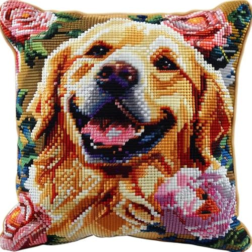 kitphoenix Knüpfkissen Zum Selber Knüpfen Knüpfen Set Knüpfteppiche Set Hund 3D Handgemachte Geschenke Knüpfteppich für Kinder und Erwachsene Knüpfset 43cm X 43cm von kitphoenix