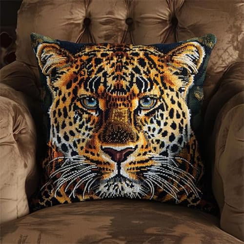 kitphoenix Knüpfkissen Zum Selber Knüpfen Knüpfen Set Knüpfteppiche Set Leopard 3D Handgemachte Geschenke Knüpfteppich für Kinder und Erwachsene Knüpfset 43cm X 43cm von kitphoenix