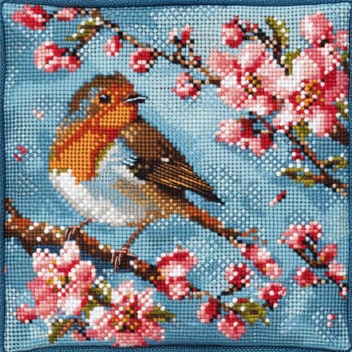 kitphoenix Stickset Kreuzstich Set Vorgedruckt - Kissen 40X40 Cm -Stickset Anfängervogel Steht Auf Baum Diy Bastelset Erwachsene Zum Sticken Mit Stickvorlage & Sticknadel Und Stickgarn von kitphoenix