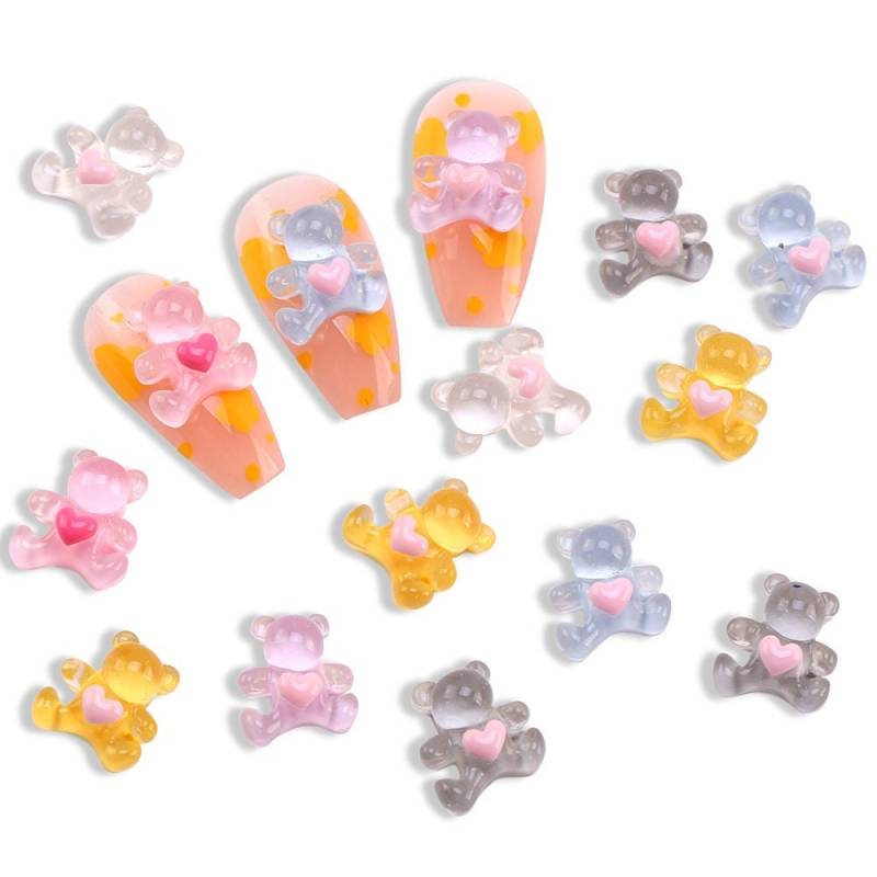 5 Stück Nail Art Charms, Haarclip Harz Bär Nagel Dekoration, Herz Charms von kittynailcharm