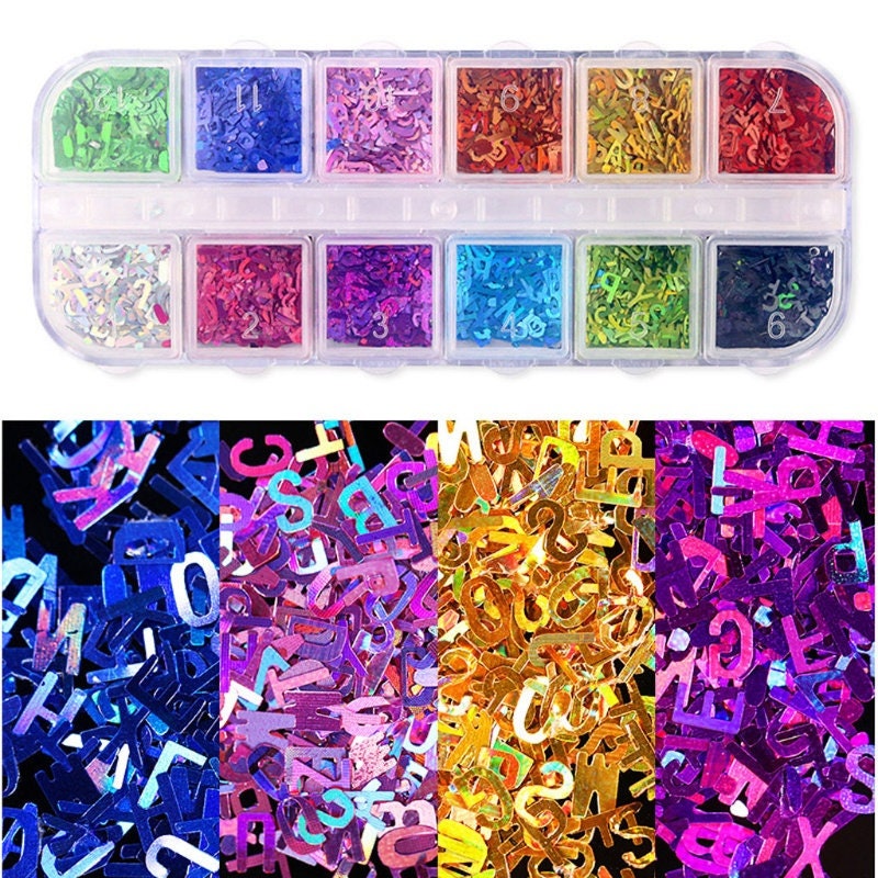 Set 12 Bunte Buchstaben Accessoires Mit Funkelndem Epoxidharz von kittynailcharm