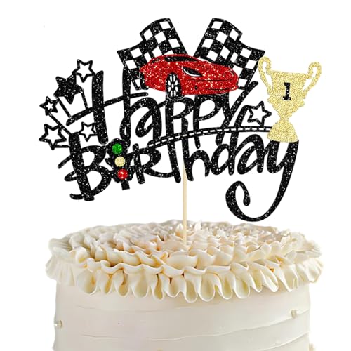 Auto Cake Topper Rennauto Happy Birthday Kuchendekoration, Rennthema Karteneinführung, Auto Geburtstag Kuchen Dekoration für Jungen und Mädchen von kitudaty