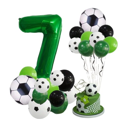 Fußball Luftballons 7 Geburtstag Dekorationen für Jungen, Fußball Serie Latex Ballons, Schwarz Grün Weiß Ballons für Fußball Sport Thema Party Supplies von kitudaty