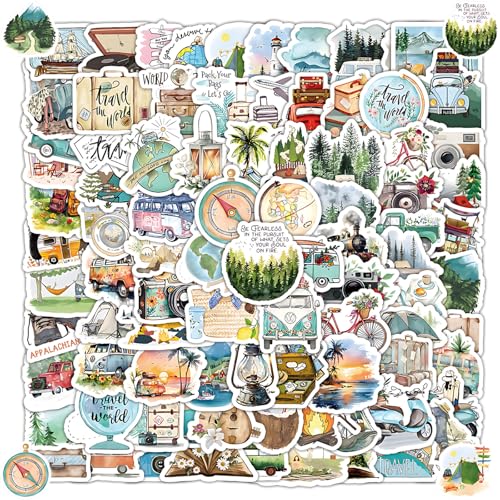 Reisen im Freien Sticker Set, 100 Stück Reiseaufkleber, Scrapbook Stickers, Reiseaufkleber in Mini-Größe für Laptop, Skateboard, Gepäck, Auto Motorrad, MacBook, iPad, mehr und Kartengestaltung von kitudaty