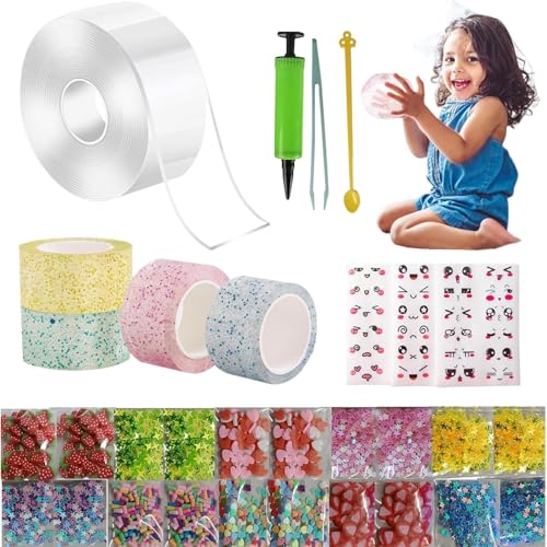 Tape Bubble Kit, Bubble Tape Elastic Balloon Strip, Blasbares Bubble Tape Spielzeug, Glitzer-Klebegel-Griff, Traceless Elastic Blow Craft, Bubble Tape Kit für Ballons, Elastic Balloon Tape Strip von kivrimlarv