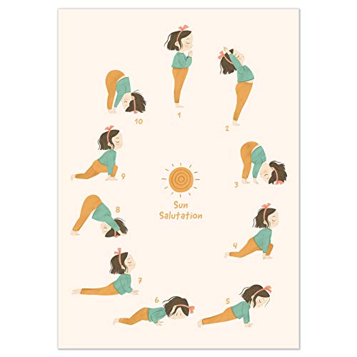 kizibi® Yoga Poster für Kinder, Yoga Sonnengruß im Kinderzimmer, Yoga für Kinder, Yogaübungen mit Kind von kizibi