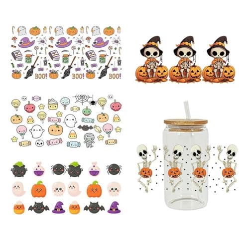 Halloween UV DTF Transfers Aufkleber für 16 Glasbecher Becher Wasserdicht Halloween Geist Kürbis Cup De B2H1 DTF Wraps Skelett UV von kkiuop