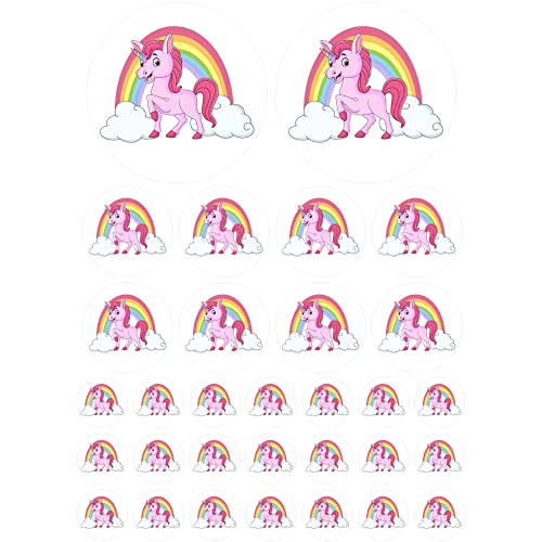 Kleberio Aufkleber Sticker Mädchen lustiges Einhorn mit Regenbogen Stickerbuch Stickeralbum Party Kindergeburtstag Stickerhefte Spielzeug Kinder Pony wasserfeste Tiersticker Fahrrad Deko 31 Aufkleber von kleberio