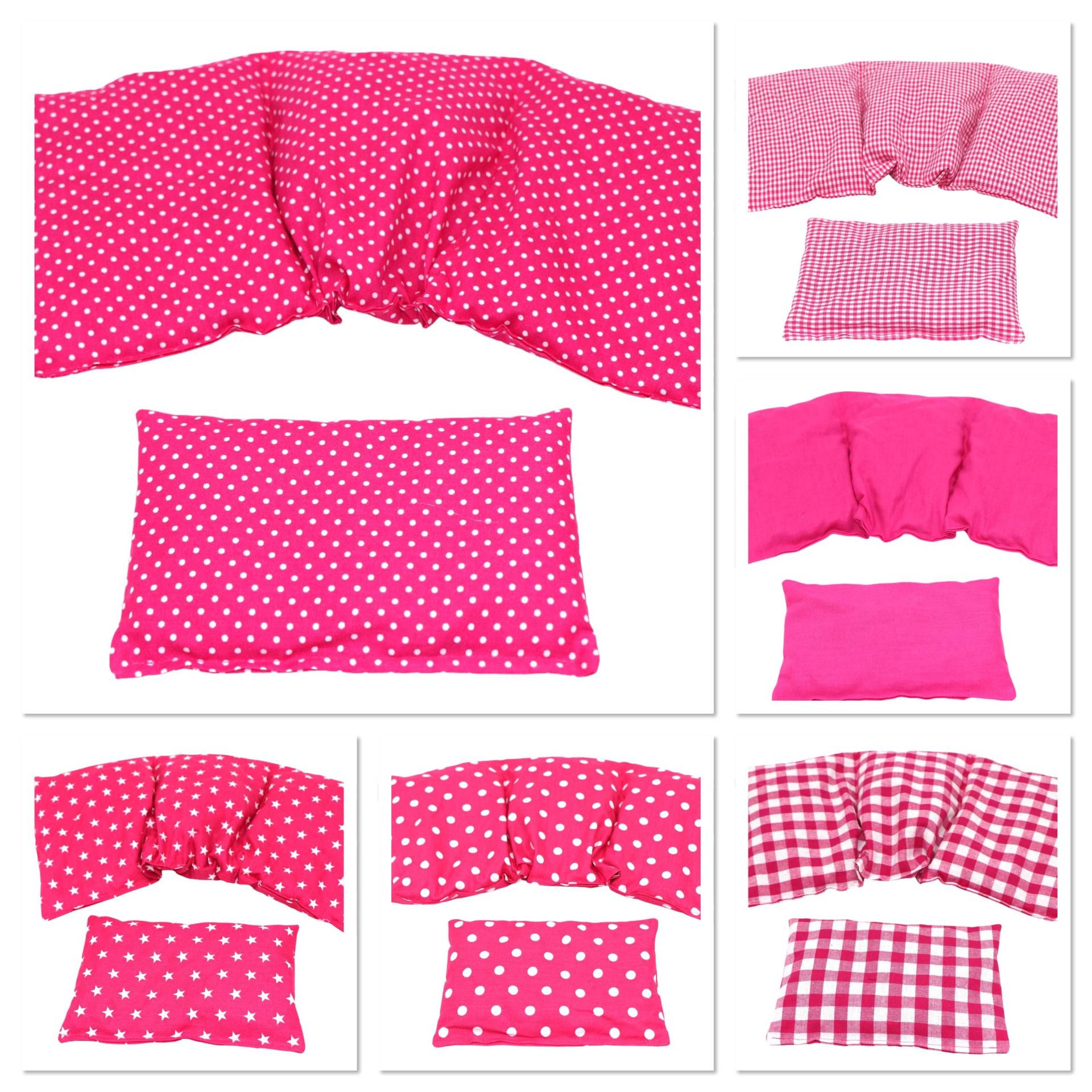 6 Designs 3 Kammer 2 Er Set 36 X 17 cm " Pink Kl. Punkte Kirschkernkissen Körnerkissen Wärmekissen Xxl Weizen Dinkel Raps Trauben Kälte von koernerkissen