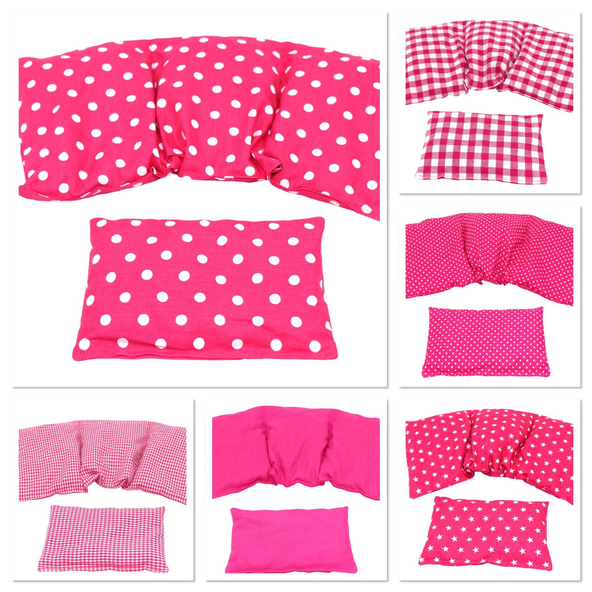 6 Designs 3 Kammer 2 Er Set 36 X 17 cm " Pink Punkte Kirschkernkissen Körnerkissen Wärmekissen Xxl Weizen Dinkel Raps Trauben Kälte von koernerkissen