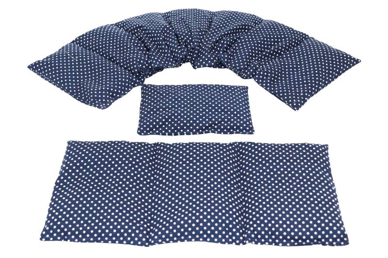 7 Kammer 3 Er Set 66 X17 cm " Blau Kleine Punkte Kirschkernkissen 6 Designs Körnerkissen Wärmekissen Xxl Weizen Dinkel Raps Trauben von koernerkissen