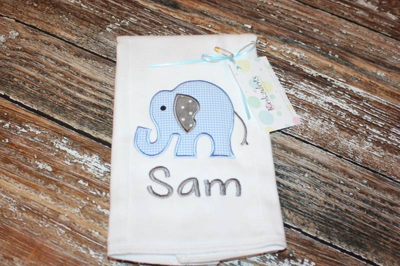 Elefant Spucktuch, Personalisierte Jungen Blau Safari Junge Baby Geschenk von kokadots