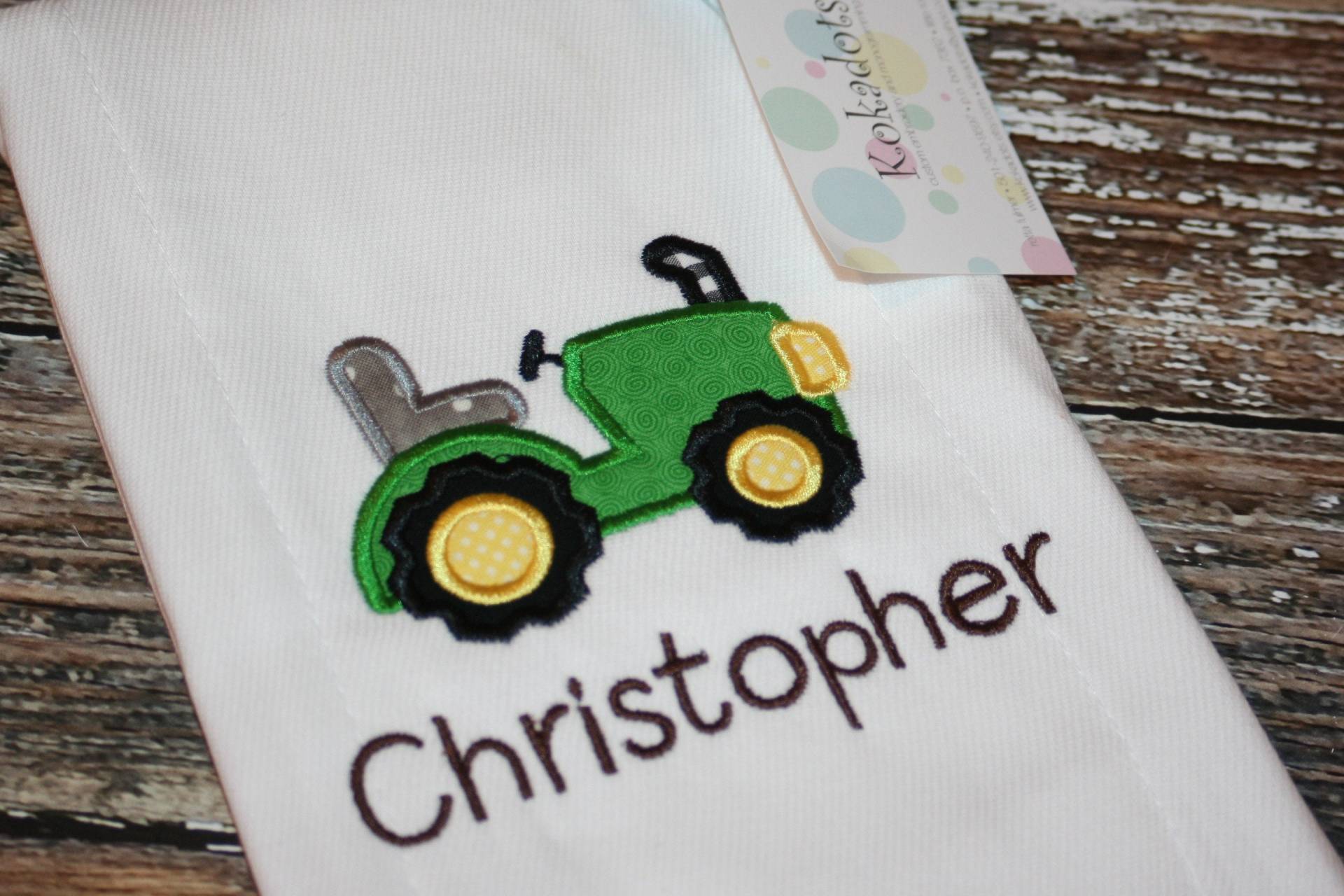 Personalisiertes Spucktuch, Traktor Bauernhof Appliziertes Und Monogrammiertes Baby Junge Spucktuch von kokadots