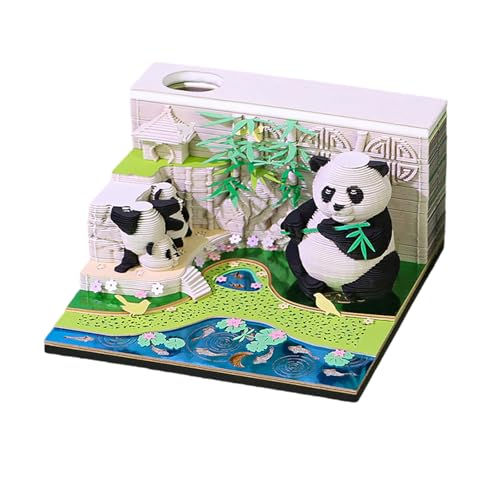 kokdid 2025 3D Papier Skulptur Panda Kalender Desktop Kalender Notizblock Tisch Ornament Reißbare Notizblöcke Zeitmesser Kalender von kokdid