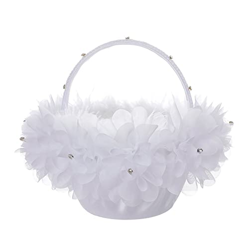 kokdid Korb für Hochzeit, klein, für 20 cm breit, umwickelt mit künstlichen Spitzen-Blumen von kokdid