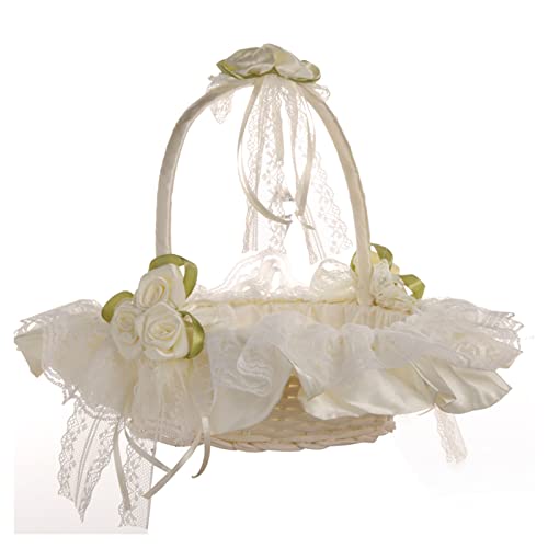 kokdid Wedding Supplies W Lace Flower Basket Silk Cloth Clusters of Rosettes Throwing Flower Basket Girl Flower von kokdid